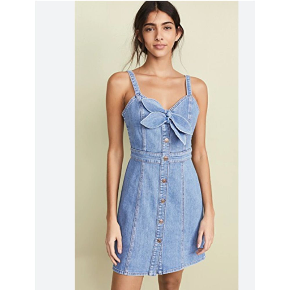 New 7 For All Mankind Denim Dress Blue Size XL Double Bow Button Down $259
